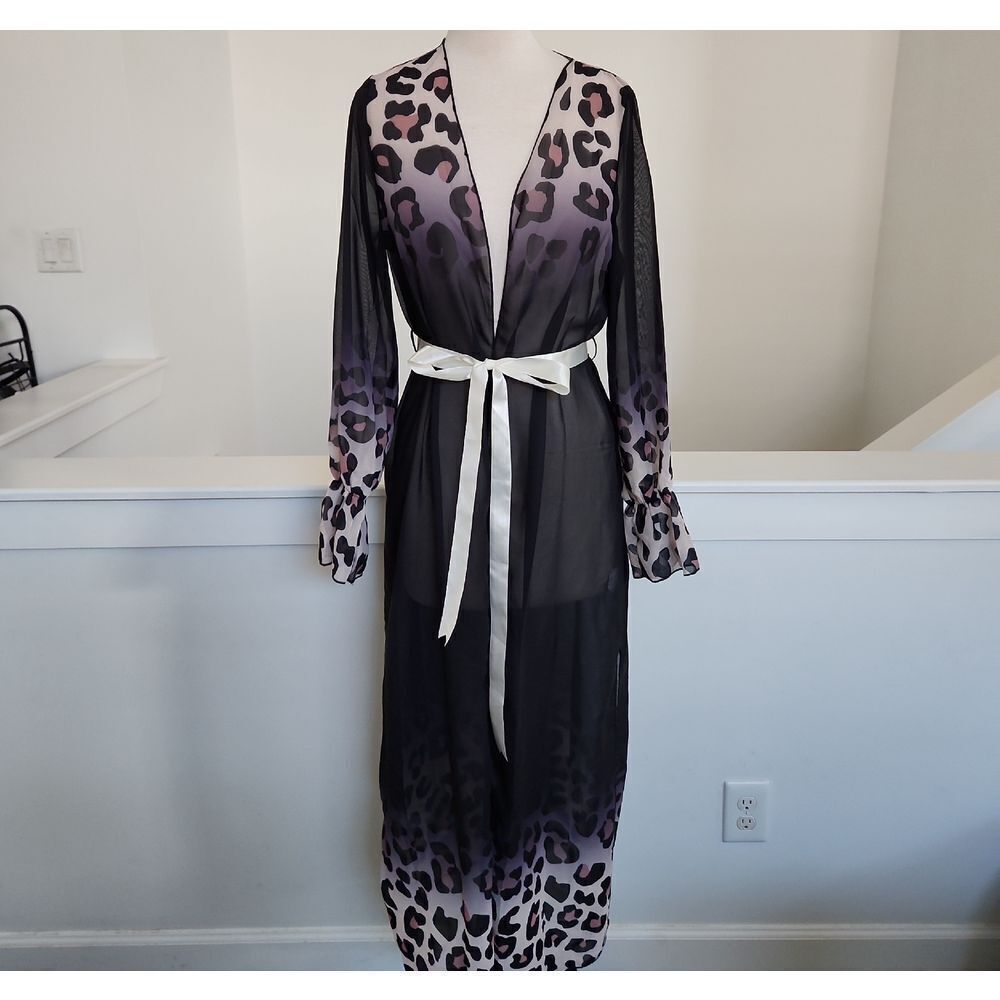 Robe Black and Purple Leopard Print Size S NWOT